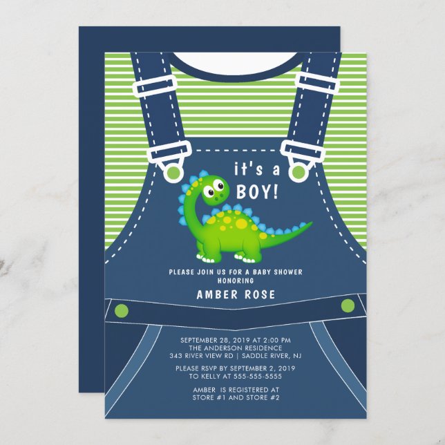 Cute Dinosaur Baby Shower Invitation (Front/Back)