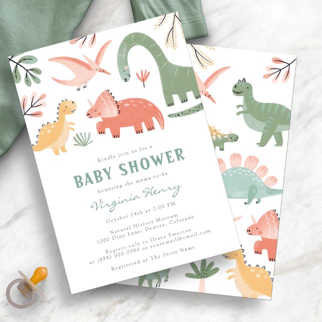 Cute Dinosaur Baby Shower Invitation (Cute Dinosaur Baby Shower Invitation by Painted Paperie
)