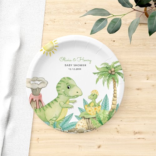 Cute Dinosaur Baby Shower Paper Plates