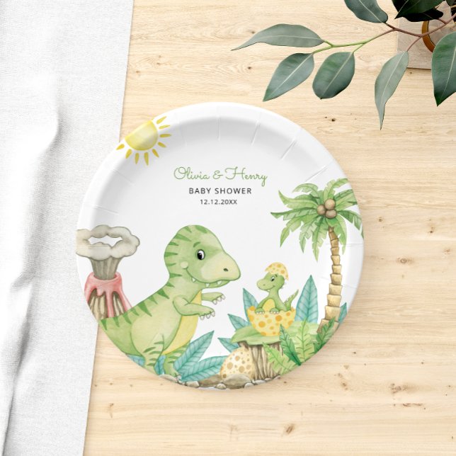 Cute Dinosaur Baby Shower Paper Plates (Creator Uploaded)