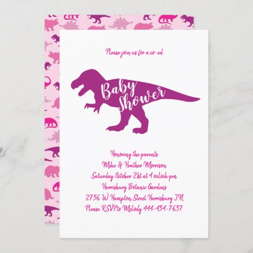 Cute Dinosaur Baby Shower T_Rex Dino Pink Girl Invitation