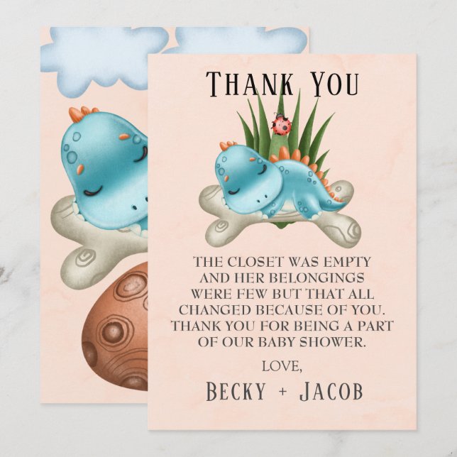 Cute Dinosaur Baby Shower Thank You Card (Front/Back)