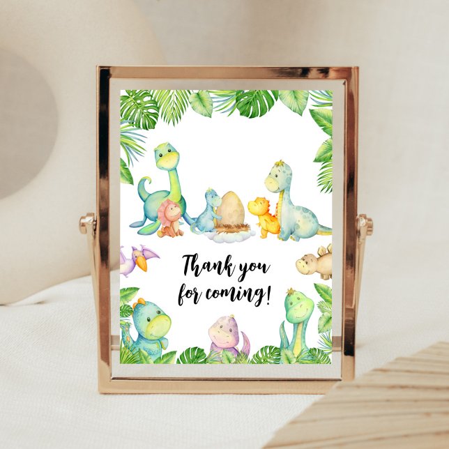 Cute Dinosaur Baby Shower Thank You for Coming Poster (Greenery Dinosaur Baby Shower Thank You for Coming Sign)