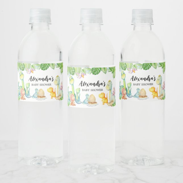 Cute Dinosaur Baby Shower  Water Bottle Label (Bottles)