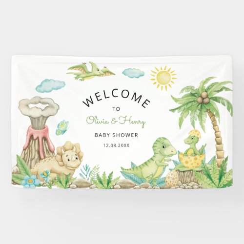 Cute Dinosaur Baby Shower Welcome Banner