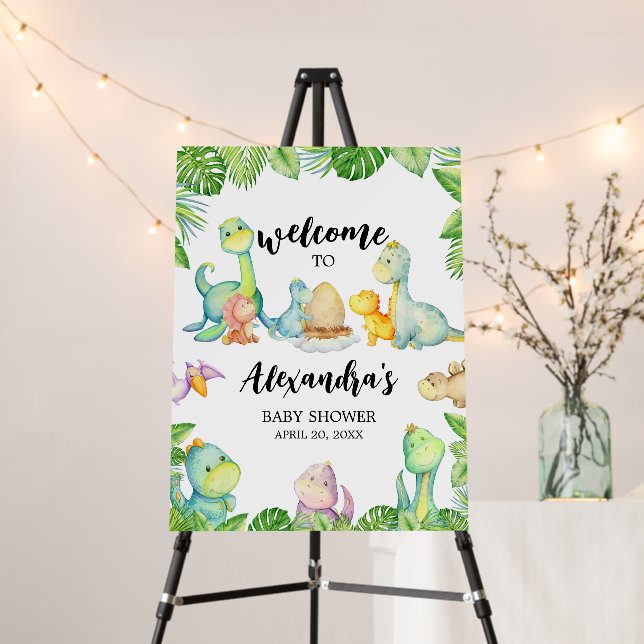 Cute Dinosaur Baby Shower Welcome Sign (In Situ (Stand))