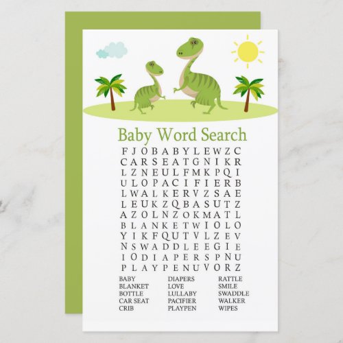 Cute Dinosaur Baby Shower Word Search Game