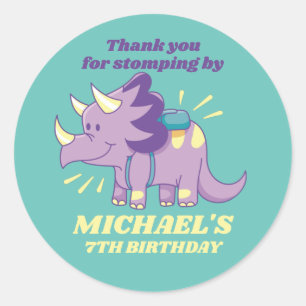 Cute Dinosaur Baby Triceratops Kids Birthday Party Classic Round Sticker