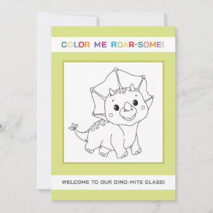 Cute Dinosaur Back to School Coloring Welcome Card