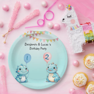 Cute Dinosaur Balloon Boy friends birthday party Paper Plates