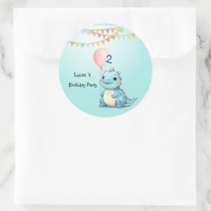 Cute Dinosaur Balloon Boy Happy birthday party Classic Round Sticker