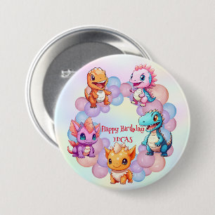 Cute dinosaur Balloon School kids birthday party Button