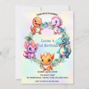 Cute dinosaur Balloon School kids birthday party Invitation