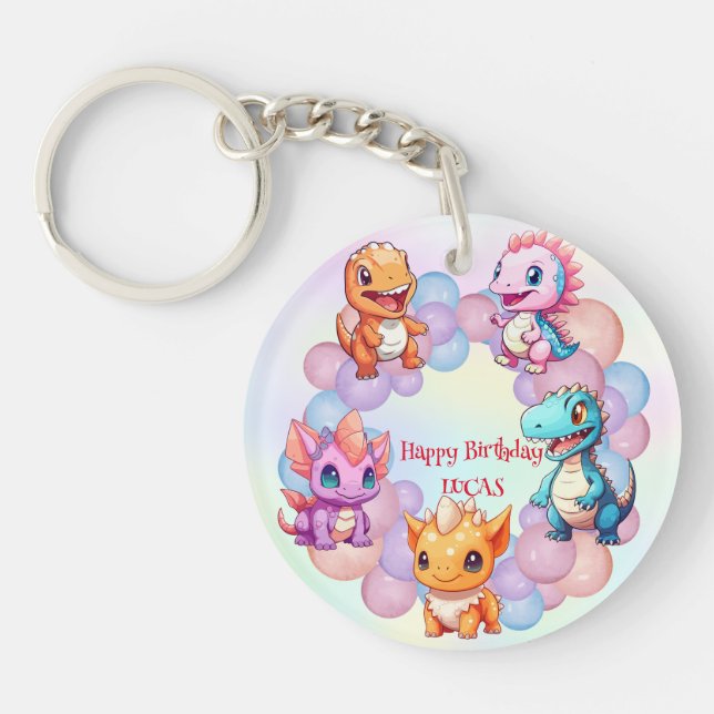 Cute dinosaur Balloon School kids birthday party  Keychain (Front)