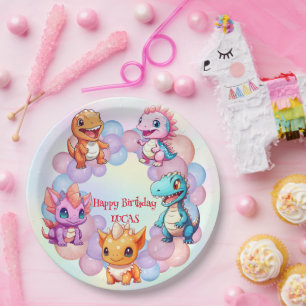 Cute dinosaur Balloon School kids birthday party Paper Plates