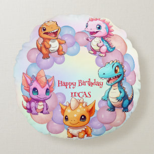 Cute dinosaur Balloon School kids birthday party  Round Pillow