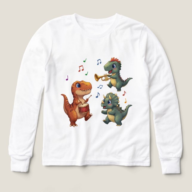 Cute Dinosaur Band Cartoon Illustration Tri-Blend Shirts (Design Front)