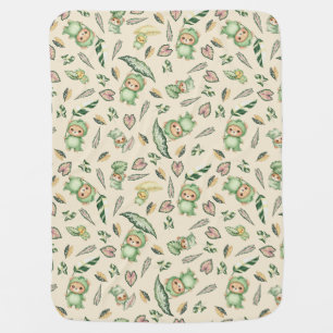 Cute Dinosaur Bear and  Leaves Seamless Pattern Baby Blanket