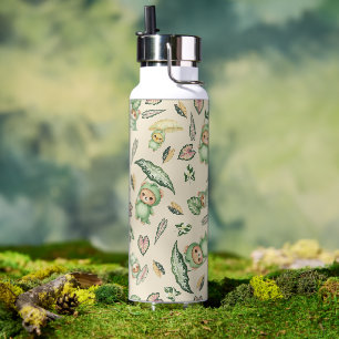 Cute Dinosaur Bear and  Leaves Seamless Pattern Water Bottle