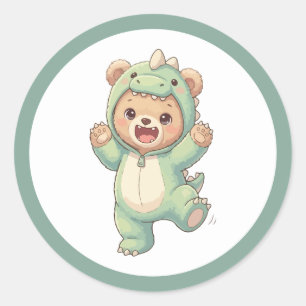 Cute Dinosaur Bear Kawaii Teddy in Dino Costume  Classic Round Sticker