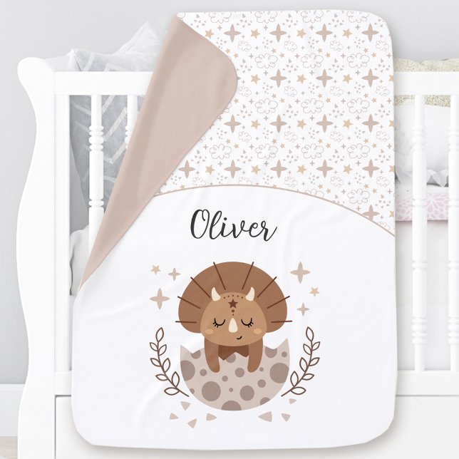 Cute Dinosaur Beige Neutral Name Baby Blanket (Cute Dinosaur Beige Neutral Name Baby Blanket)