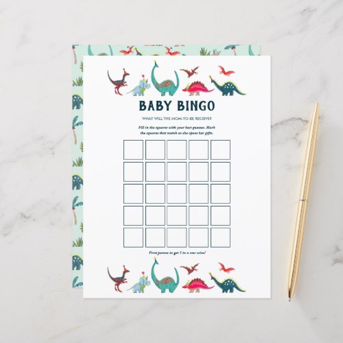 Cute Dinosaur Bingo Baby Shower Game