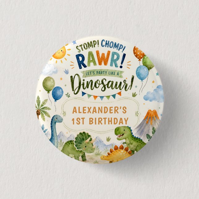 Cute Dinosaur Birthday Button Pin (Front)