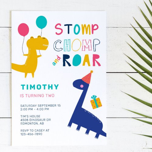Cute Dinosaur Birthday Colorful Party Boys  Invitation