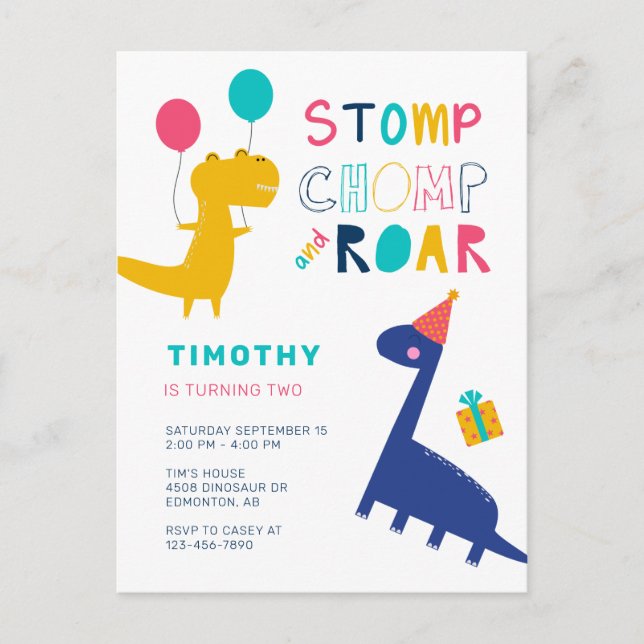 Cute Dinosaur Birthday Colorful Party Boys  Postcard (Front)