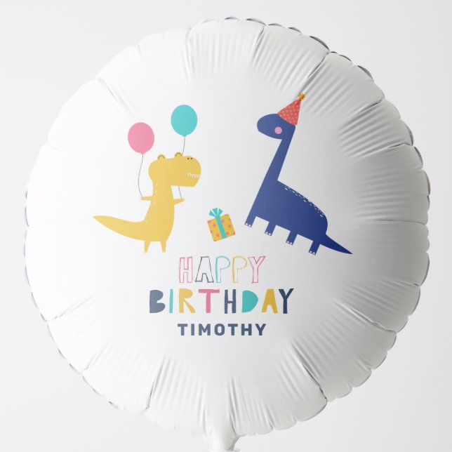 Cute Dinosaur Birthday Colorful Whimsical Balloon (Front)