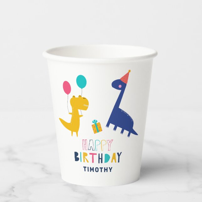 Cute Dinosaur Birthday Colorful Whimsical Paper Cups (Front)