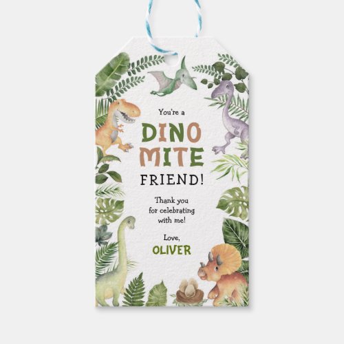 Cute Dinosaur Birthday Dinomite Party Gift Tags