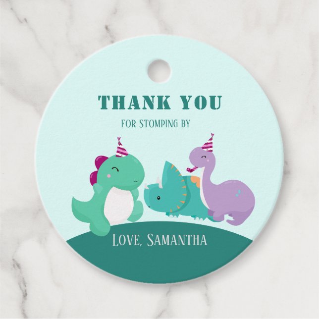 Cute Dinosaur Birthday Favor Tags (Front)