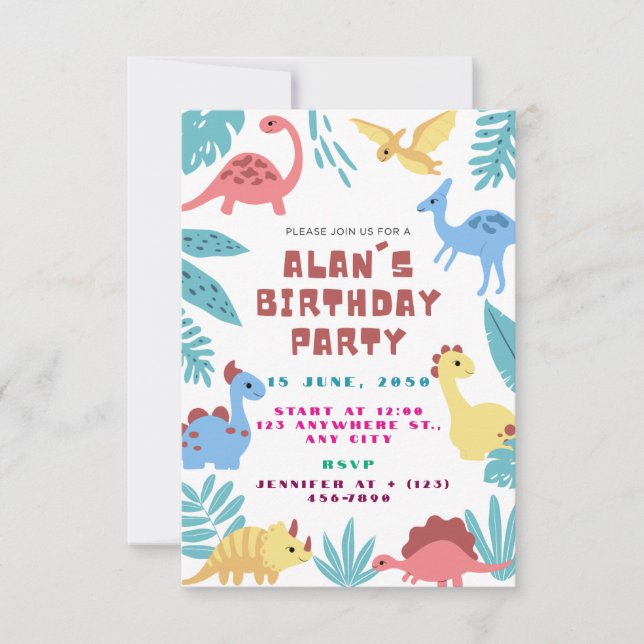 Cute Dinosaur Birthday Invitation (Front)