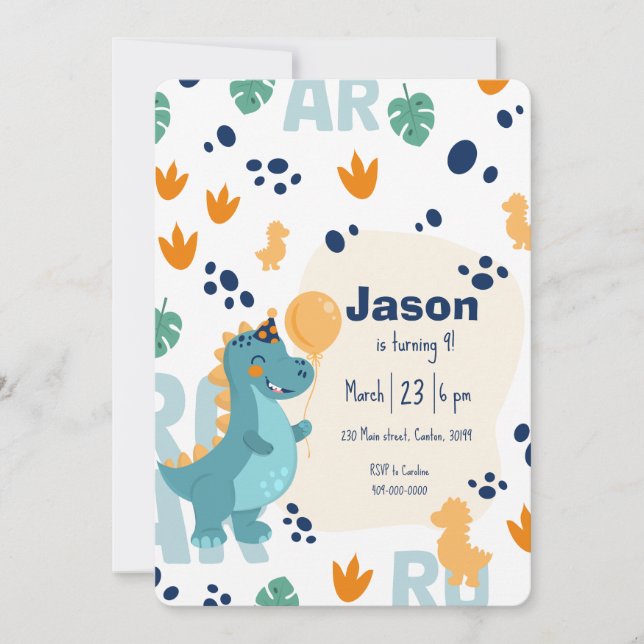 Cute Dinosaur Birthday Invitation  (Front)