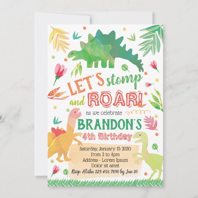 Cute Dinosaur Birthday Invitation (Front)