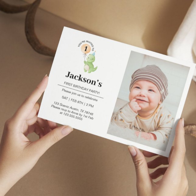 Cute Dinosaur Birthday Invitation (Cute First Birthday Dino)