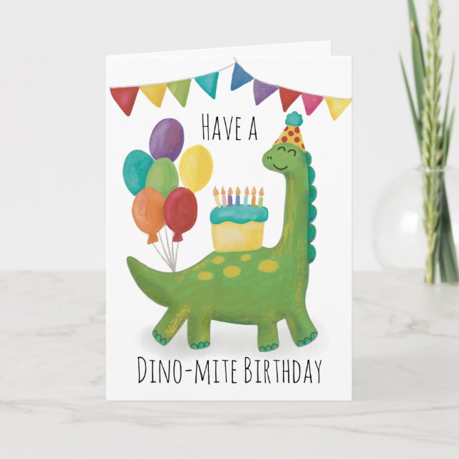 Cute Dinosaur Birthday Letterpress Thank You Card (Front)