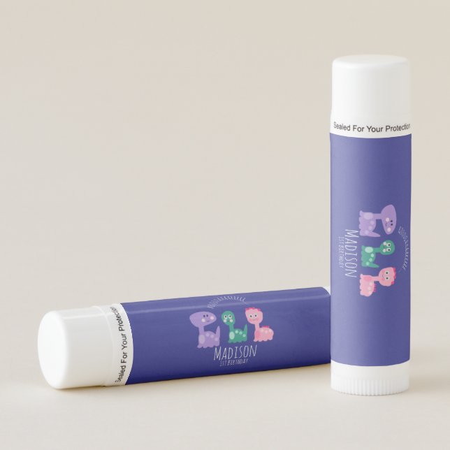 Cute Dinosaur Birthday Party Colorful Invitation Lip Balm (Front)