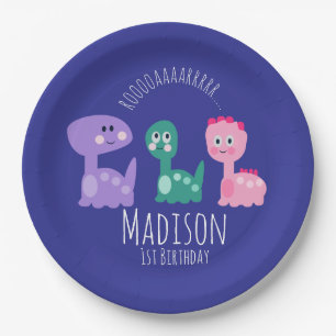 Cute Dinosaur Birthday Party Colorful Invitation Paper Plates