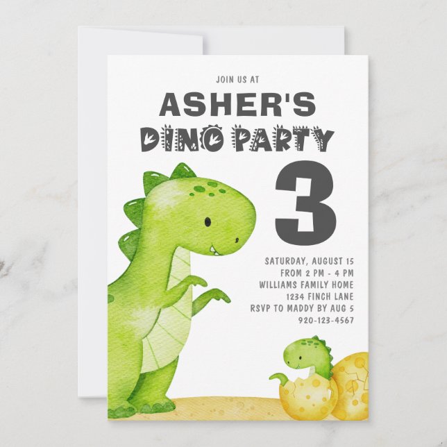Cute Dinosaur Birthday Party Invitation (Front)