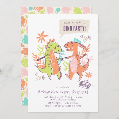 Cute Dinosaur Birthday Party Invitation