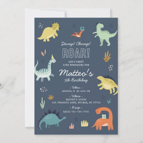 Cute Dinosaur Birthday Party Invitation