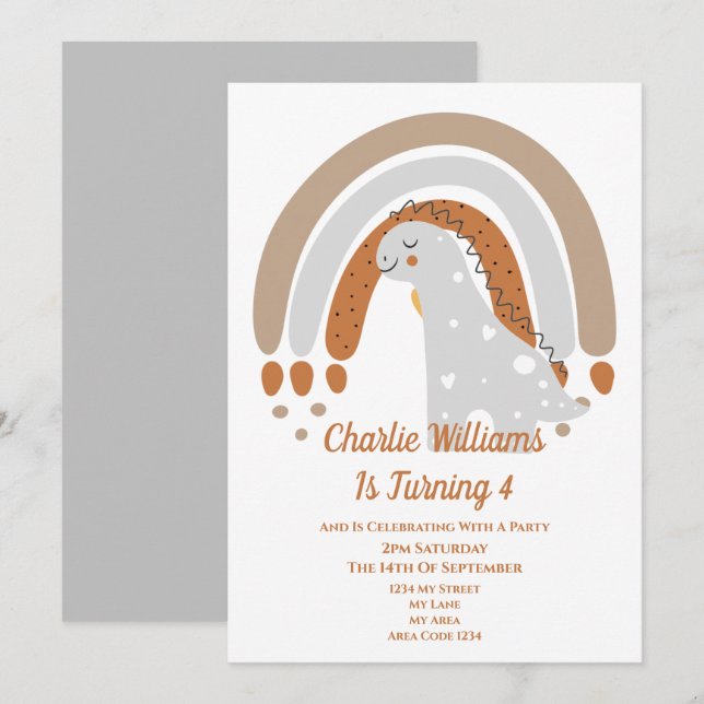 Cute Dinosaur Birthday Party Invitation (Front/Back)