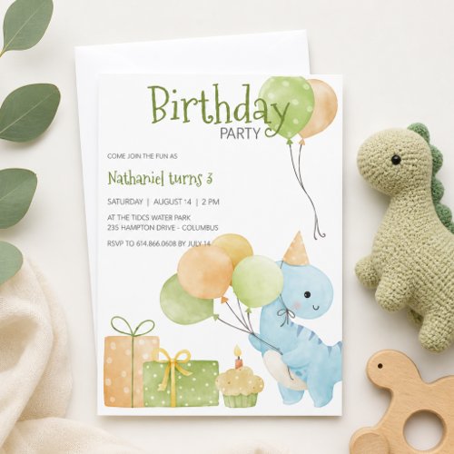 Cute Dinosaur Birthday Party  Invitation
