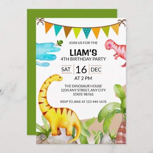 Cute Dinosaur Birthday Party Invitation