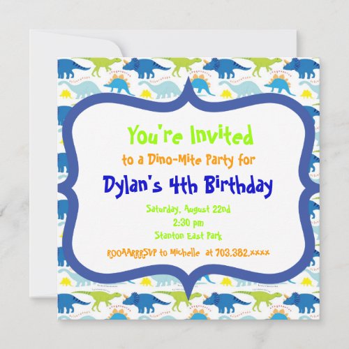 Cute Dinosaur Birthday Party Invitation Templates