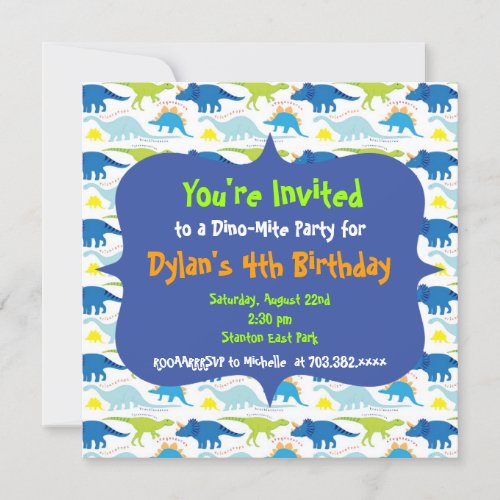 Cute Dinosaur Birthday Party Invitation Templates