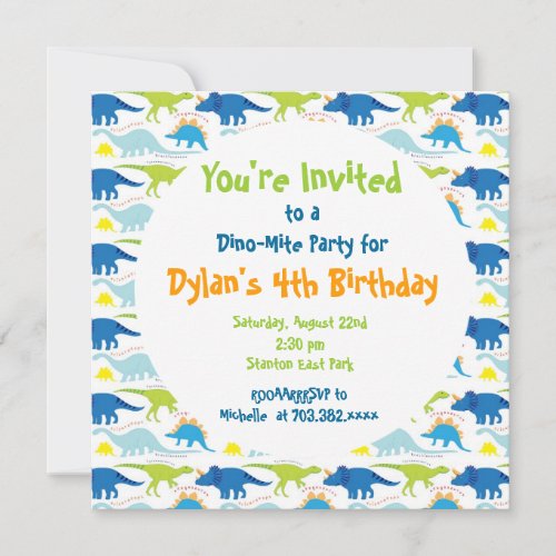 Cute Dinosaur Birthday Party Invitation Templates