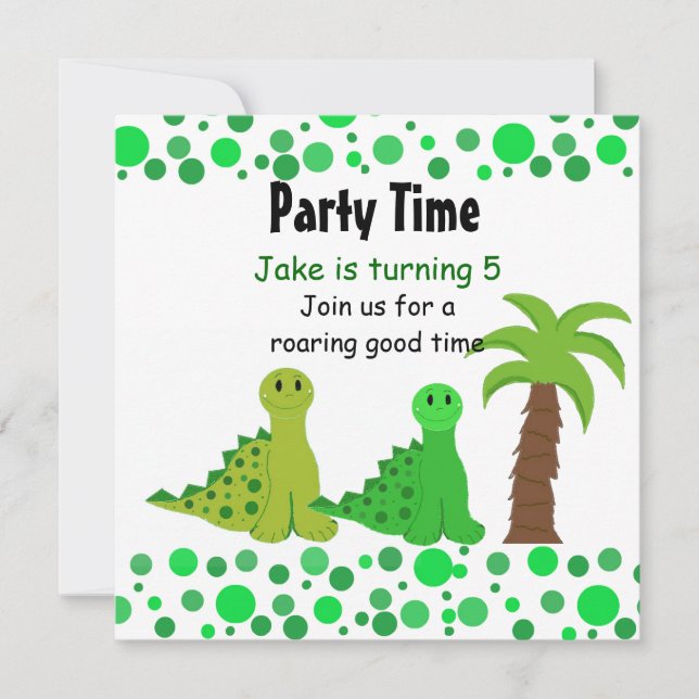 Cute Dinosaur Birthday Party Invitations (Front)